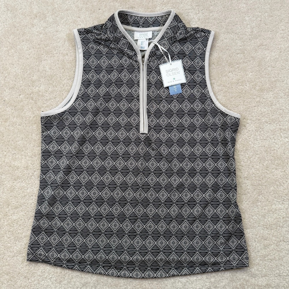 NWT Sigrid Olsen Golf & Tennis Top Womens Large Gray 1/4 Zip Stretch Wicking UPF